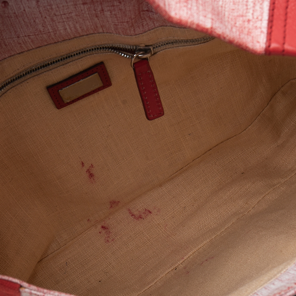 FENDI Red/White Canvas and Leather Maxi Baguette Embellished Shoulder Bag - Picture 7 of 9